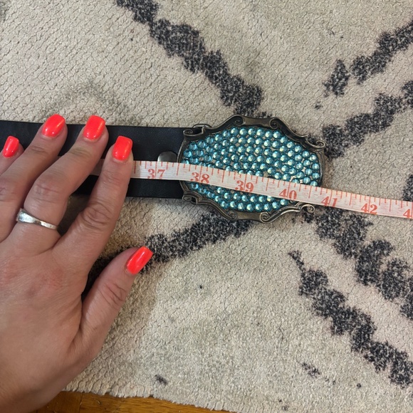 Vintage y2k early 2000s blue diamond metal clasp cowboy belt - Picture 2 of 7